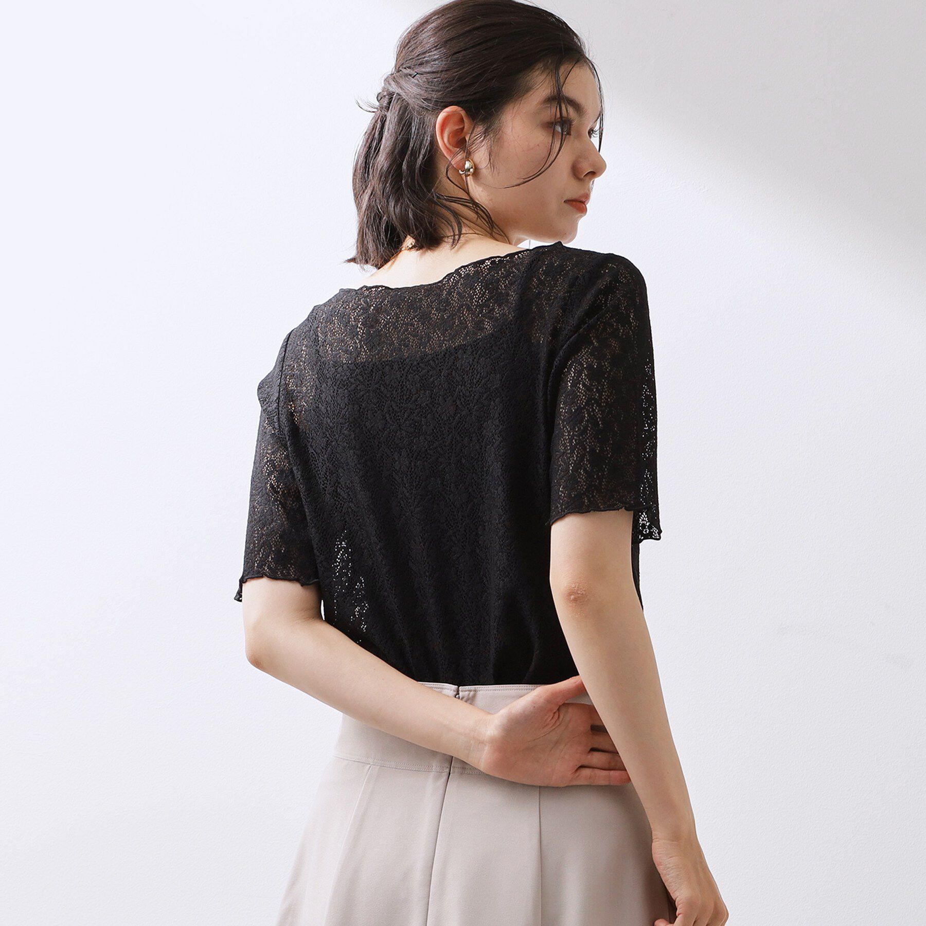 THE SHOP TK「繊細で上品な レース5分袖トップス」|Tシャツ・カットソー|