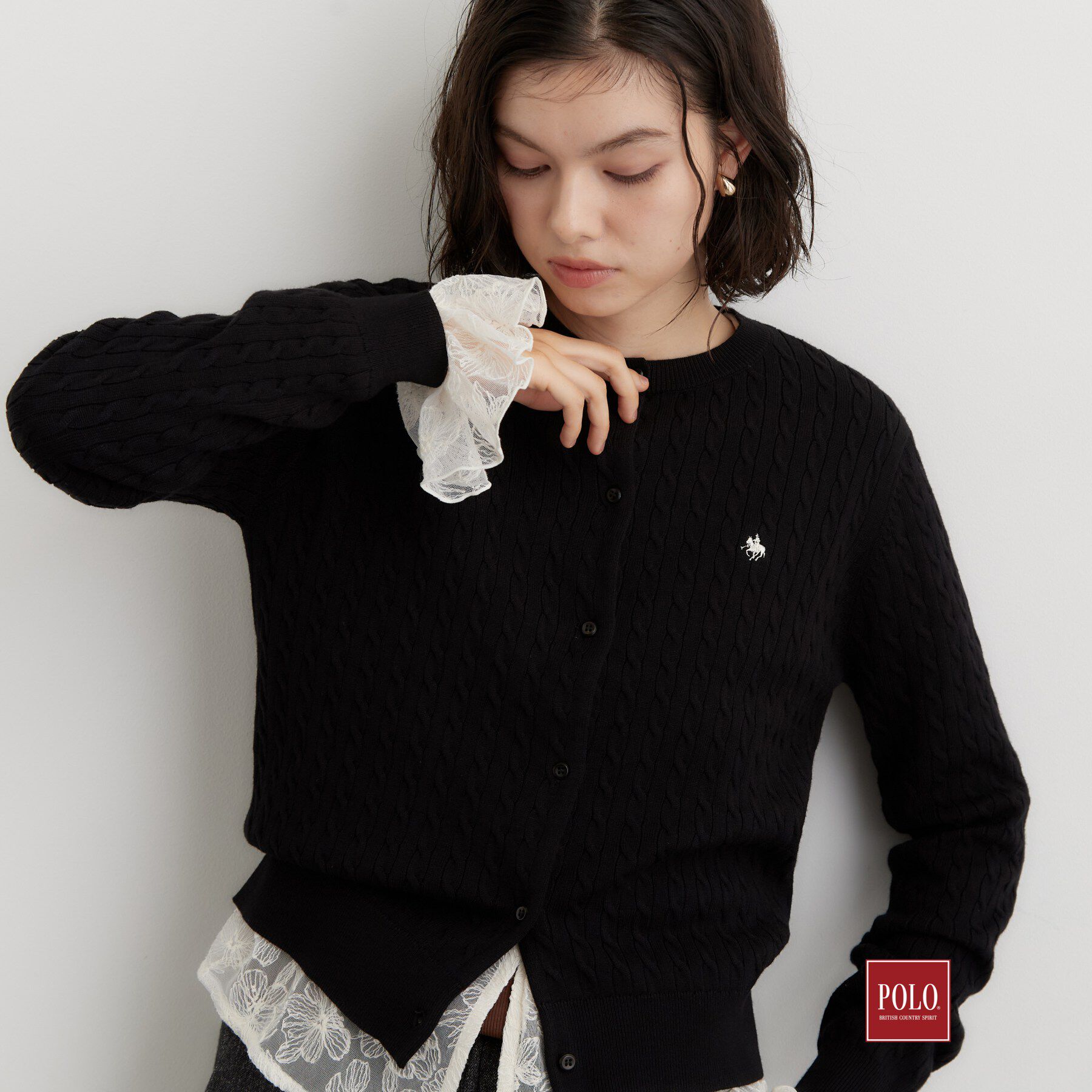 THE SHOP TK「POLO BCS/ケーブルクルーカーディガン」|カーディガン|ブラック(019)