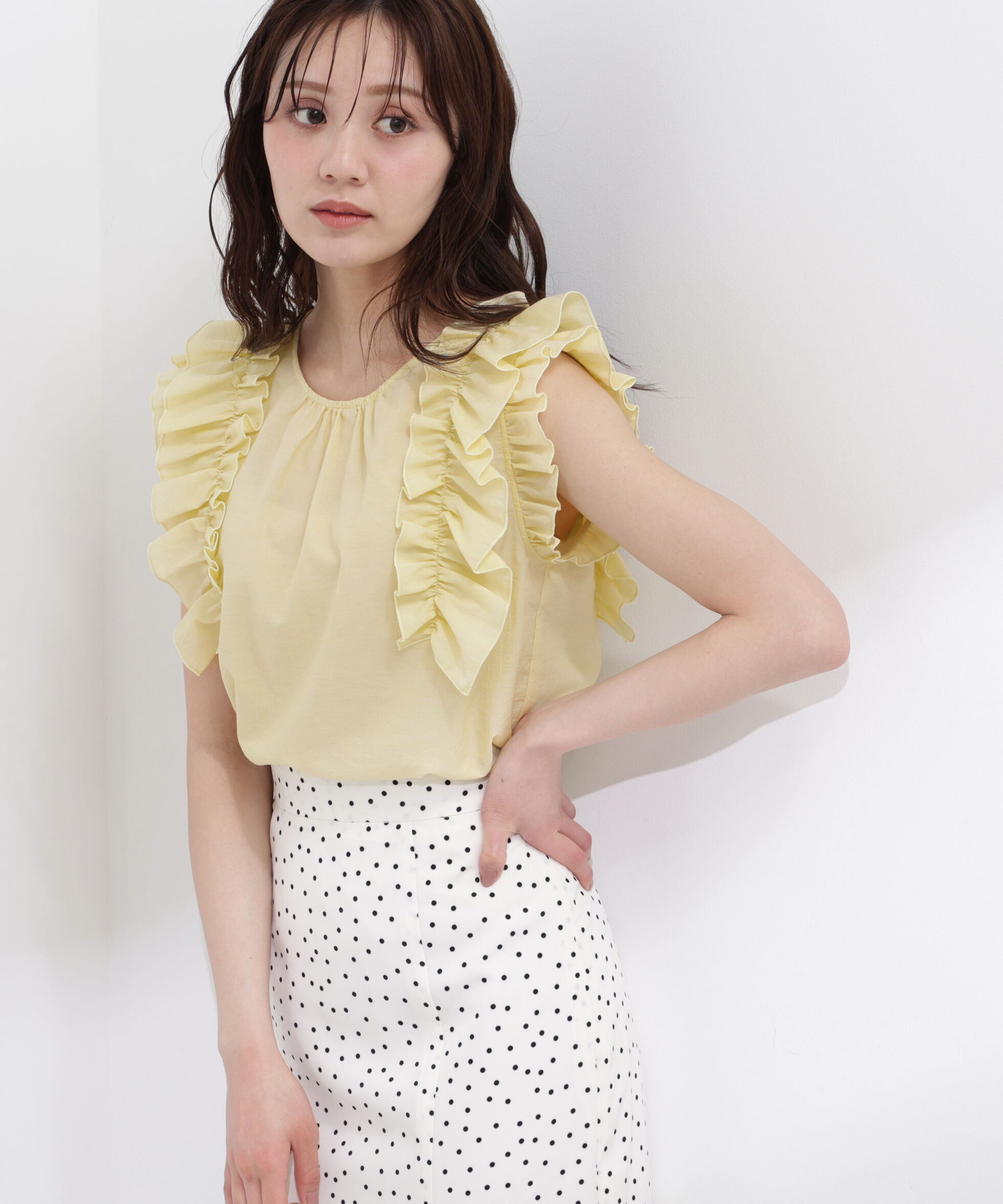 PROPORTION BODY DRESSING「ボリュームラッフルブラウス」|シャツ・ブラウス|イエロー