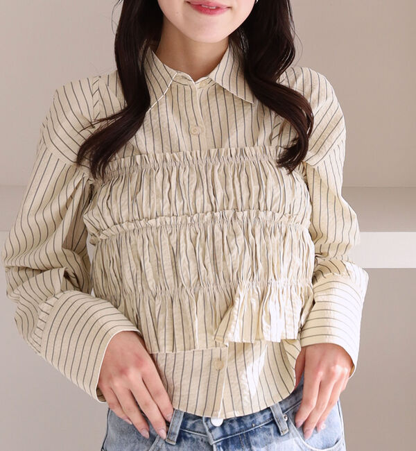 archives「ストライプシャツＳＥＴ」|カーディガン|BEIGE