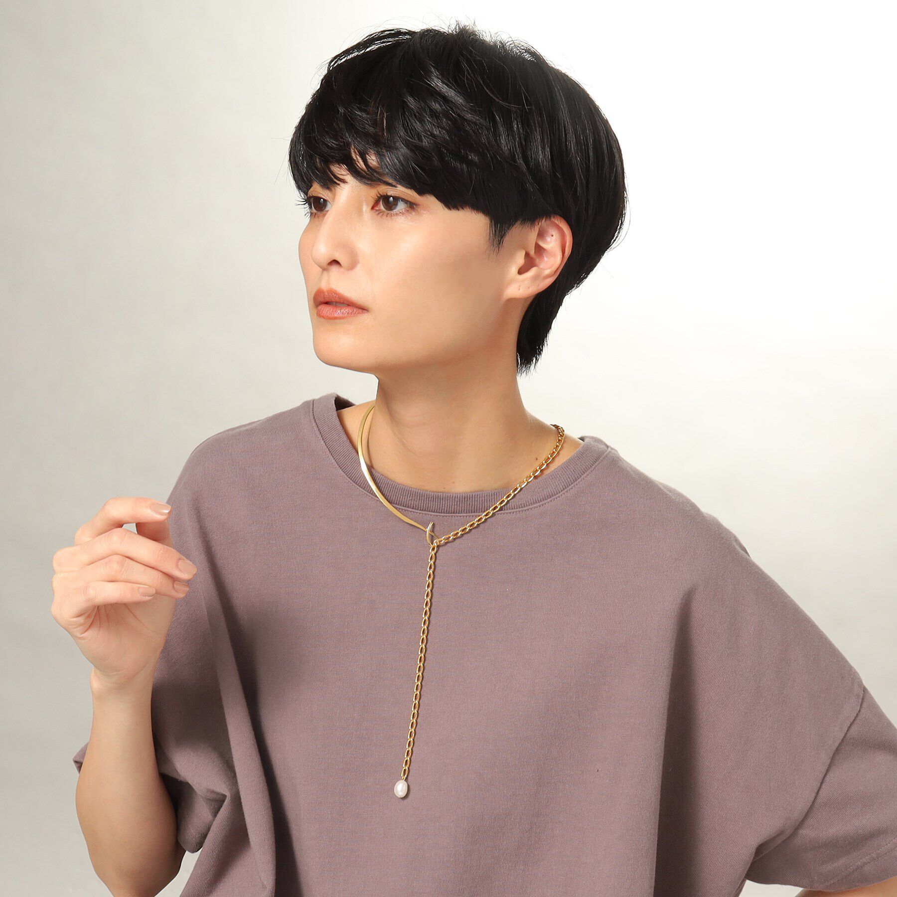 COCOSHNIK ONKITSCH「シルバー マルチチェーンネックレス メタル・パール GP」|ネックレス|