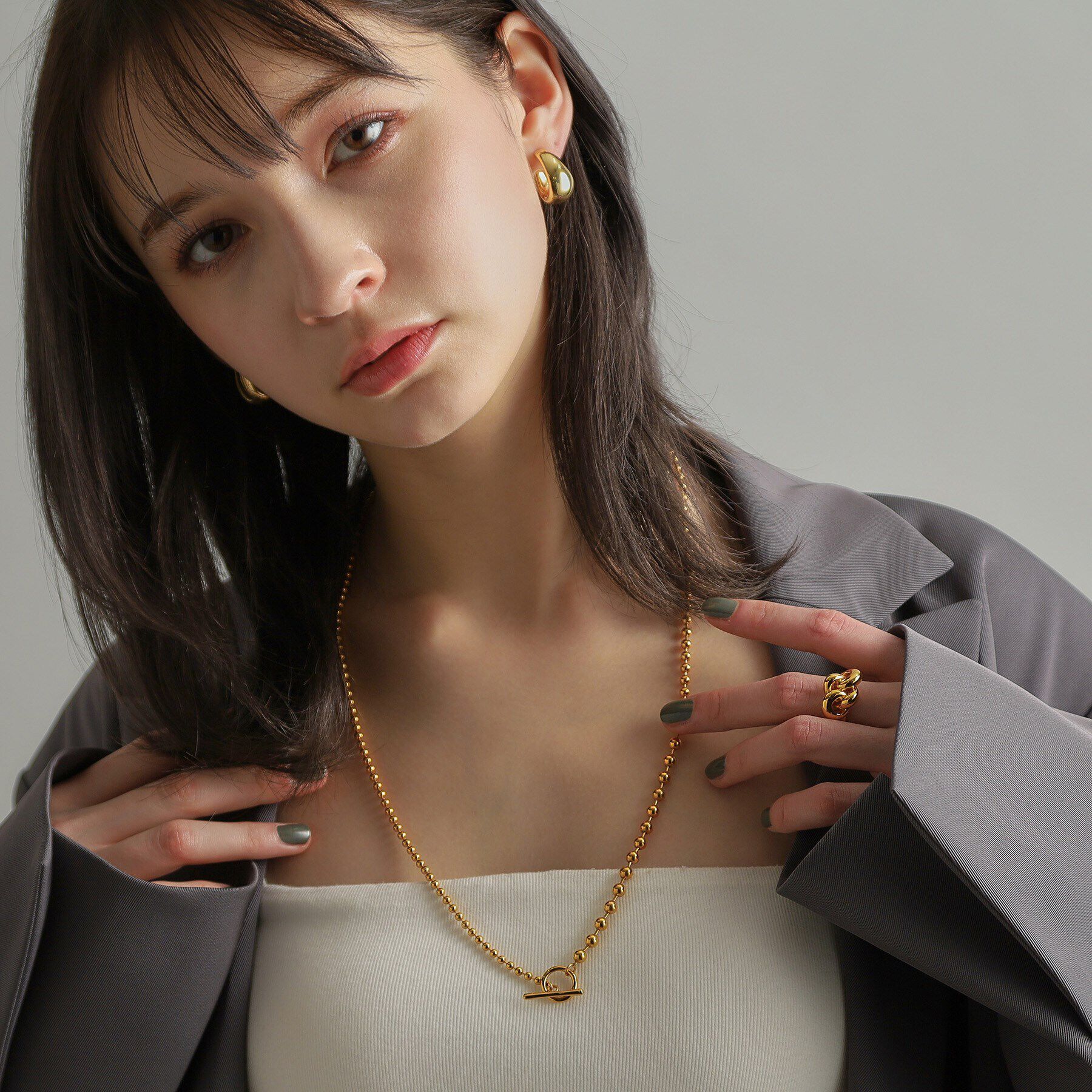 COCOSHNIK ONKITSCH「シルバー ミックスネックレス ボールチェーンマンテル GP」|ネックレス|