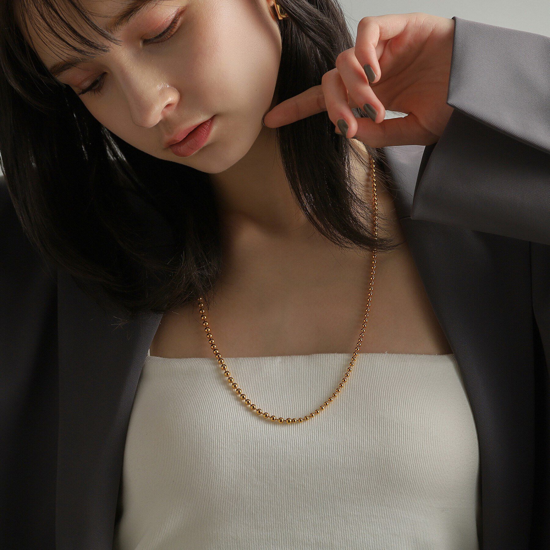 COCOSHNIK ONKITSCH「シルバー ミックスネックレス ボールチェーンマンテル GP」|ネックレス|