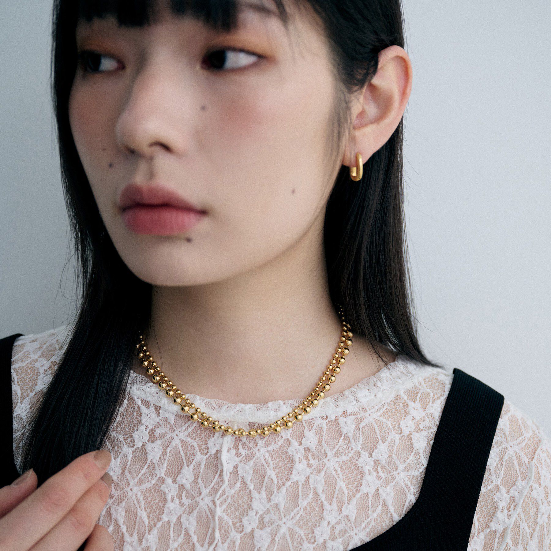 COCOSHNIK ONKITSCH「シルバー ダブルボールチェーンネックレス GP」|ネックレス|