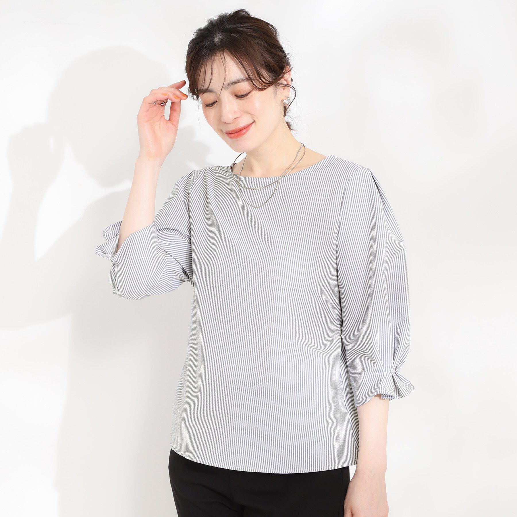 SHOO･LA･RUE「【洗濯機可/UV/3WAY】シルエットが変えられる ウエストリボンブラウス」|シャツ・ブラウス|