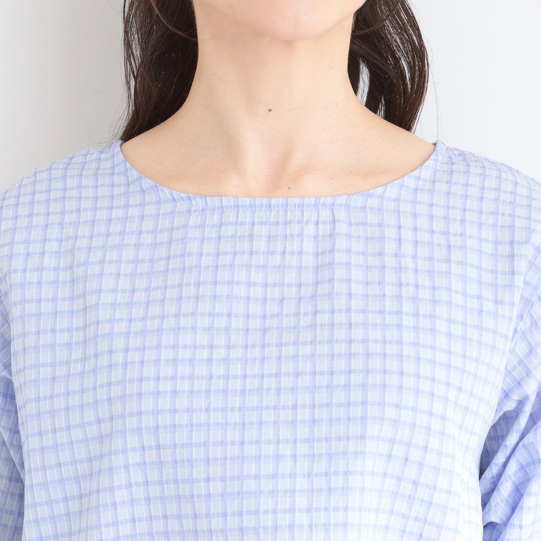 SHOO･LA･RUE「【セットアップ可/洗濯機可】上品チェックが好印象 ゆるさら6分袖ブラウス」|シャツ・ブラウス|