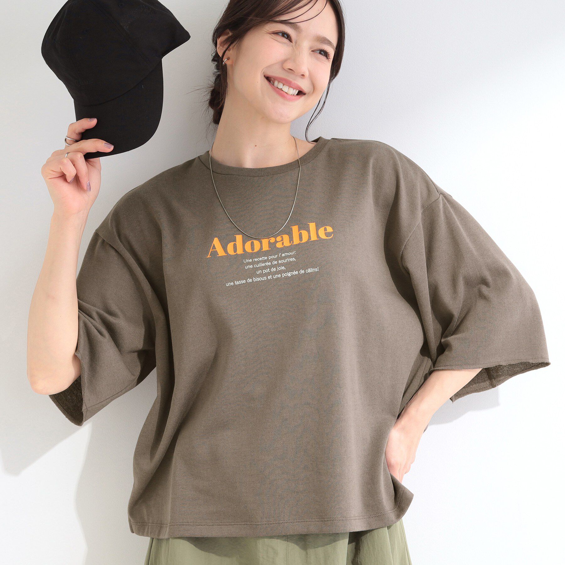 SHOO･LA･RUE「【洗濯機可/S-LL/選べる6柄】切りっぱなしお袖がこなれカジュアル 5分袖シアーTシャツ」|Tシャツ・カットソー|チャコールグレー(1