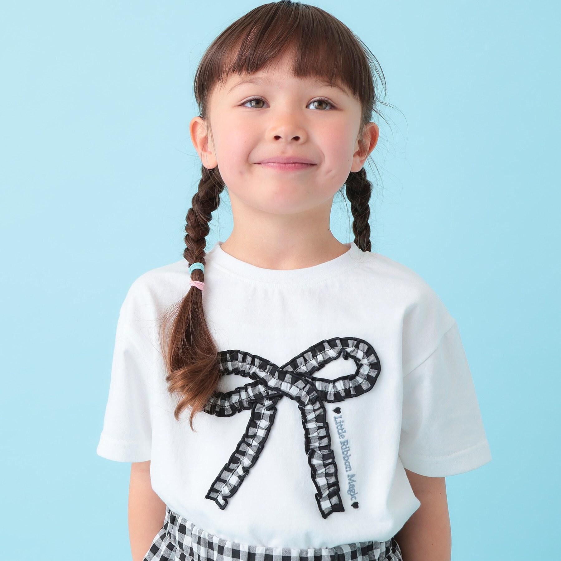SHOO･LA･RUE「【100-150cm】ギンガムリボンTシャツ」|Tシャツ・カットソー|