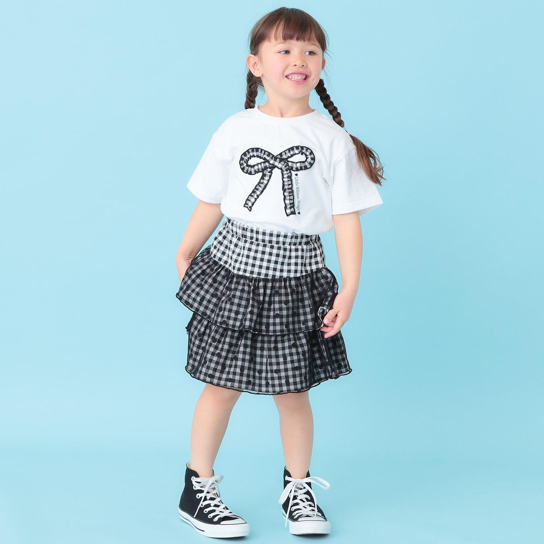 SHOO･LA･RUE「【100-150cm】ギンガムリボンTシャツ」|Tシャツ・カットソー|