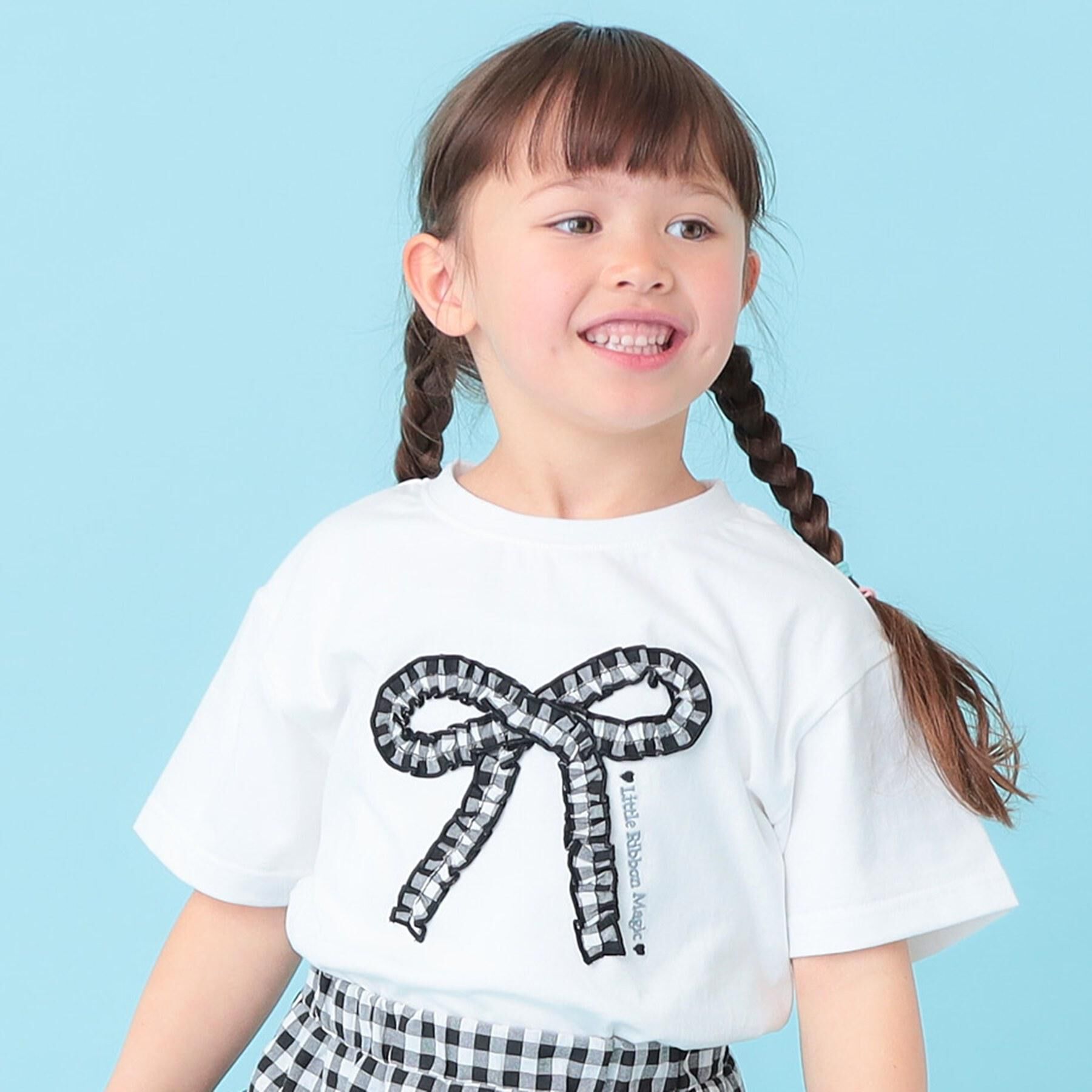 SHOO･LA･RUE「【100-150cm】ギンガムリボンTシャツ」|Tシャツ・カットソー|