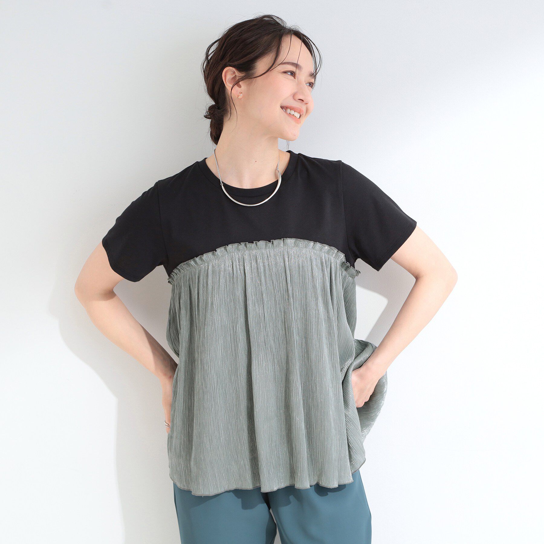 SHOO･LA･RUE「【ひんやり】1枚でインせず決まる きらきらビスチェ風Tシャツ」|Tシャツ・カットソー|