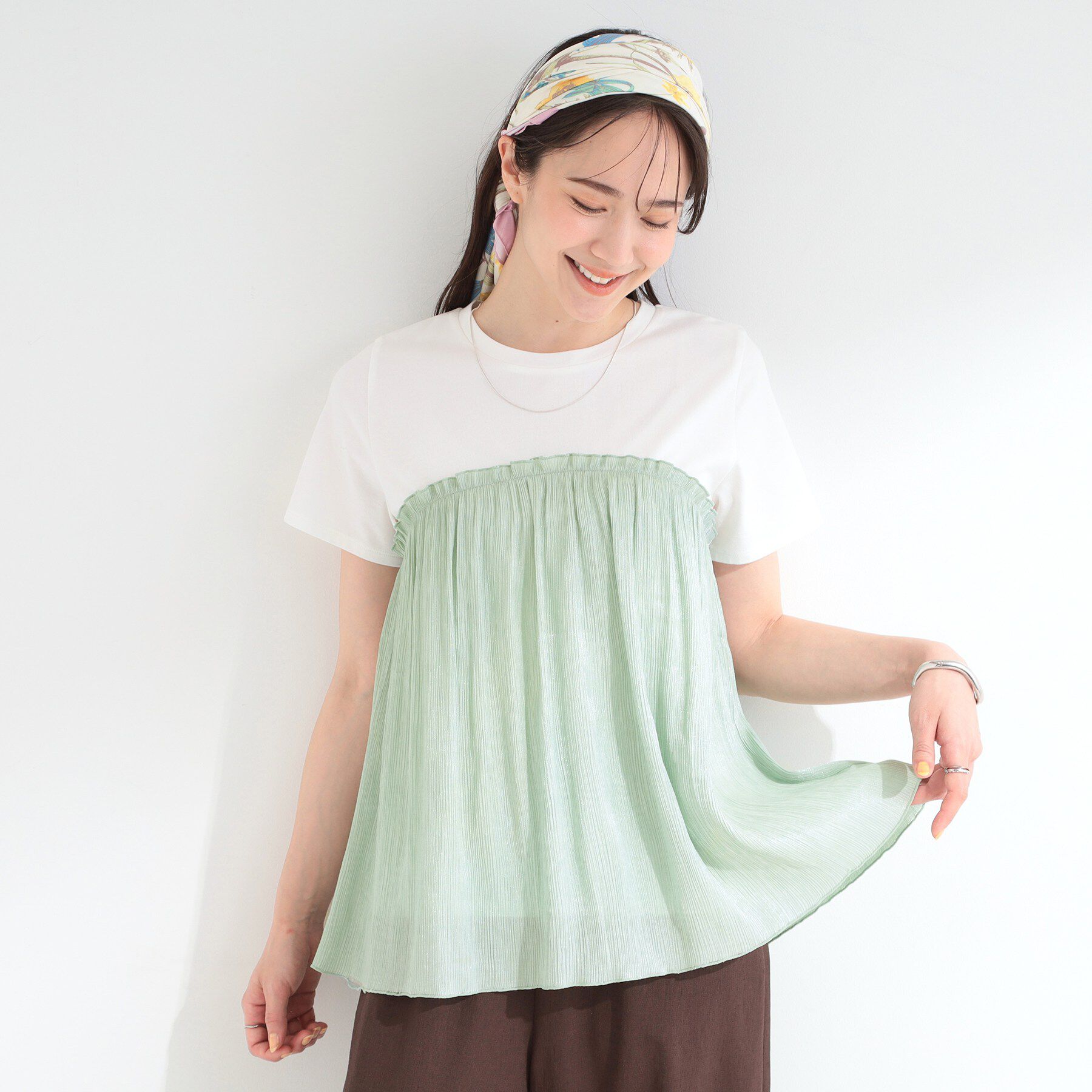 SHOO･LA･RUE「【ひんやり】1枚でインせず決まる きらきらビスチェ風Tシャツ」|Tシャツ・カットソー|