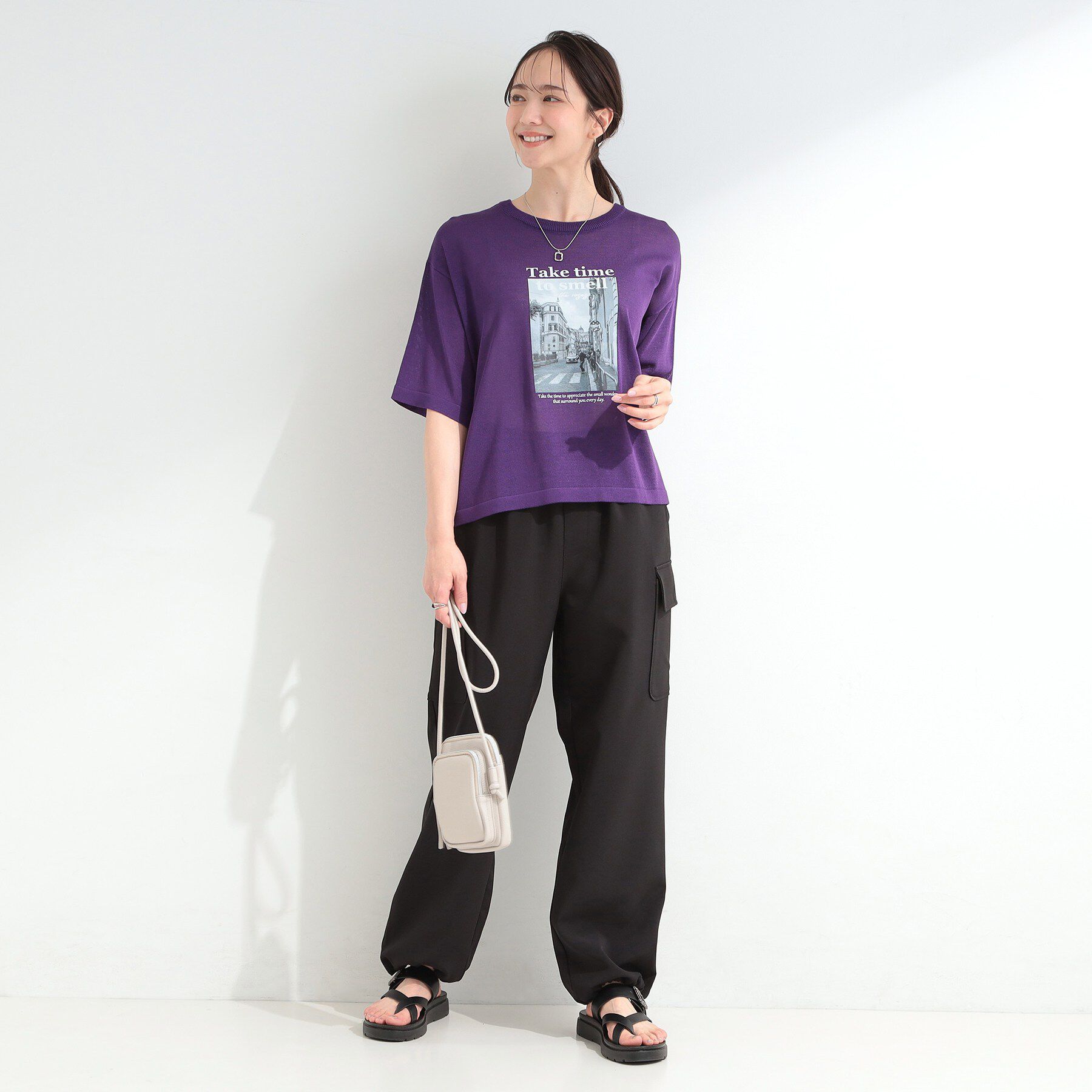 SHOO･LA･RUE「【体型カバー】程よい透け感 デザインアソート 5分袖シアーニット」|ニット・セーター|