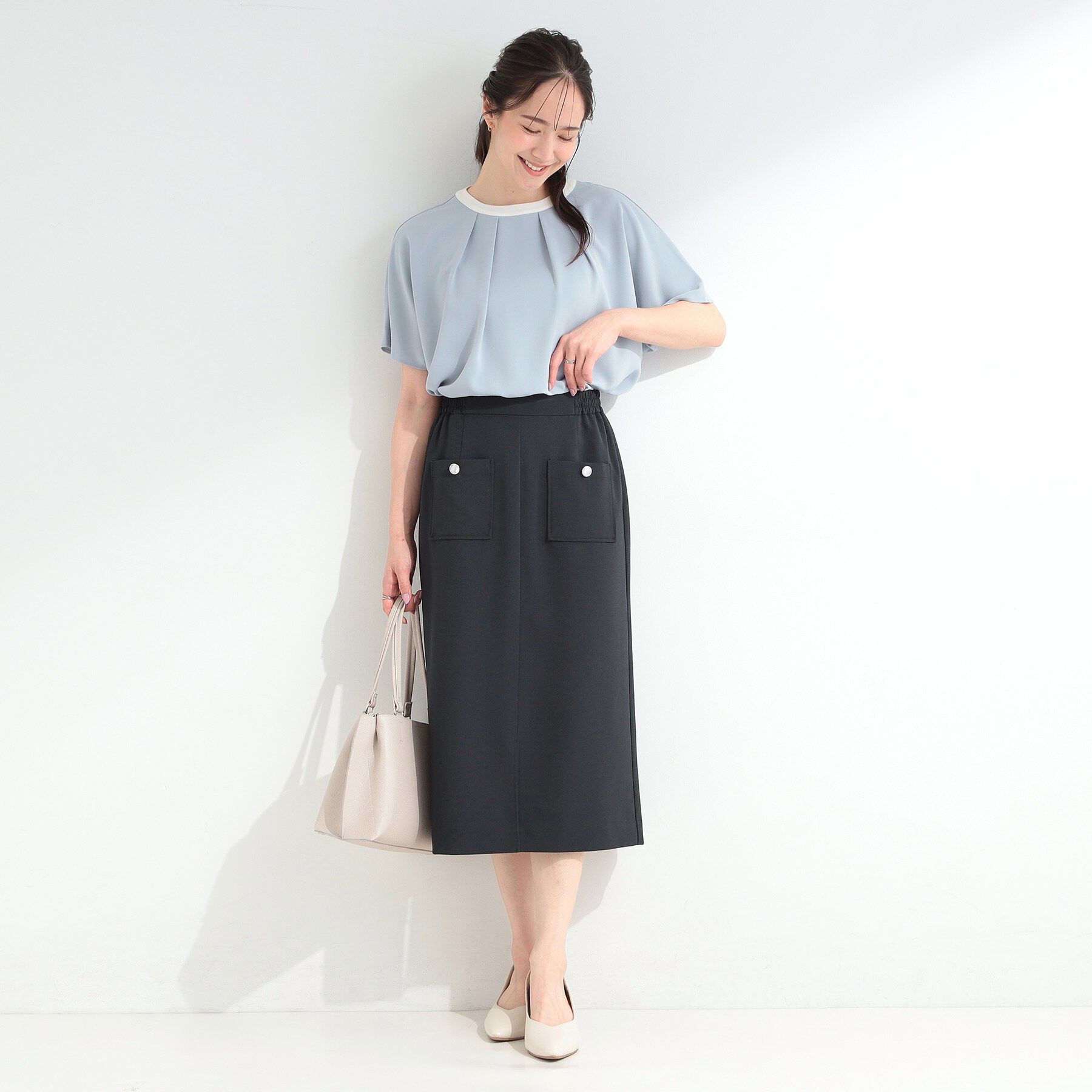 SHOO･LA･RUE「【ひんやり/UV/通勤】洗濯後しわになりにくい 上品配色ブラウス」|シャツ・ブラウス|