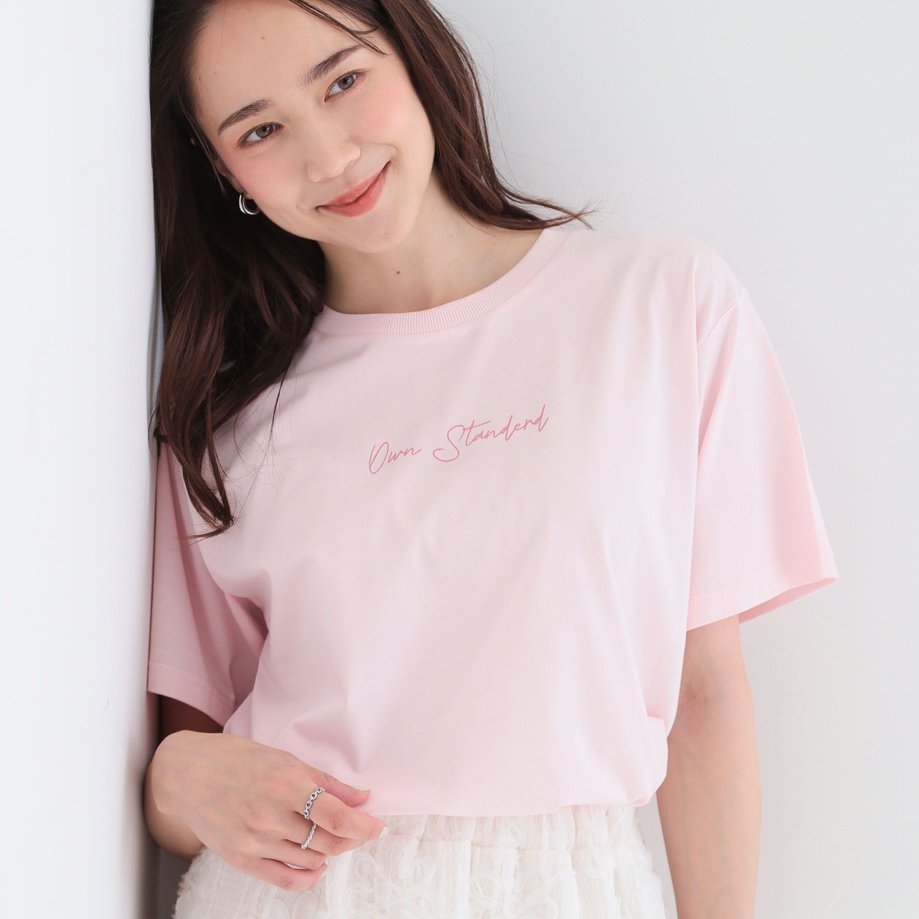 SHOO･LA･RUE「【ひんやり/洗濯機可/S-LL】夏に快適サラサラ感 大人のひんやりプリントTシャツ」|Tシャツ・カットソー|ライトピンク(170