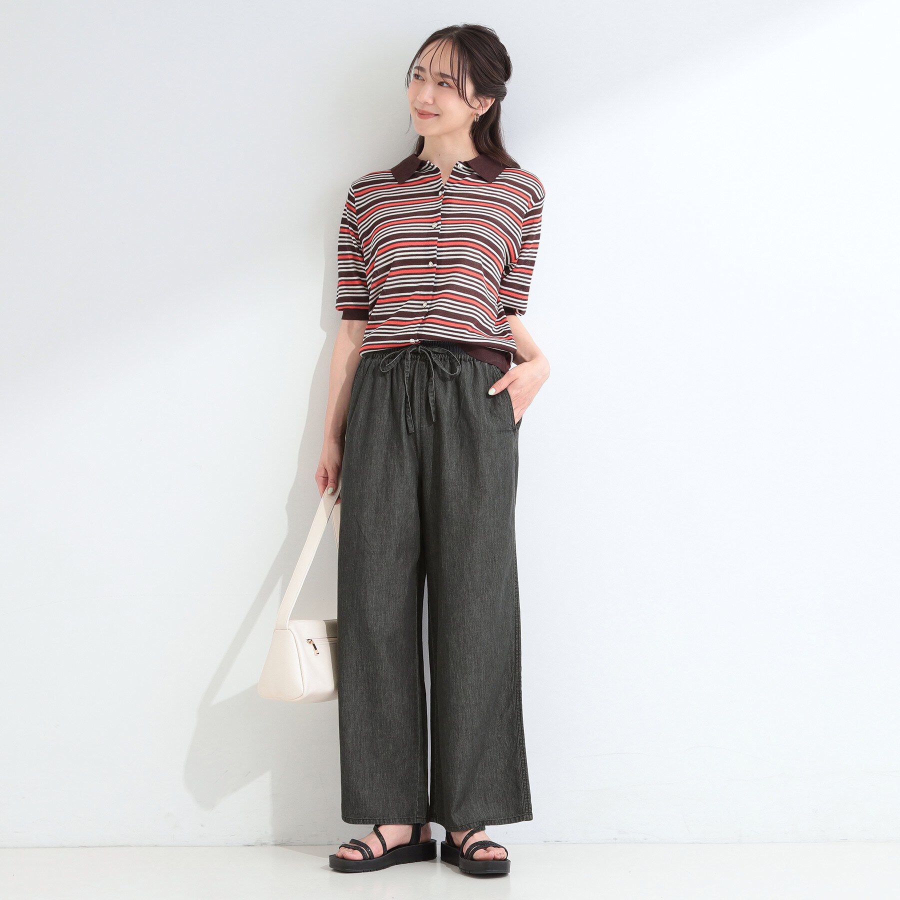 SHOO･LA･RUE「【セットアップ可】夏でも快適 ライトオンスデニム イージーワイドパンツ」|デニム|