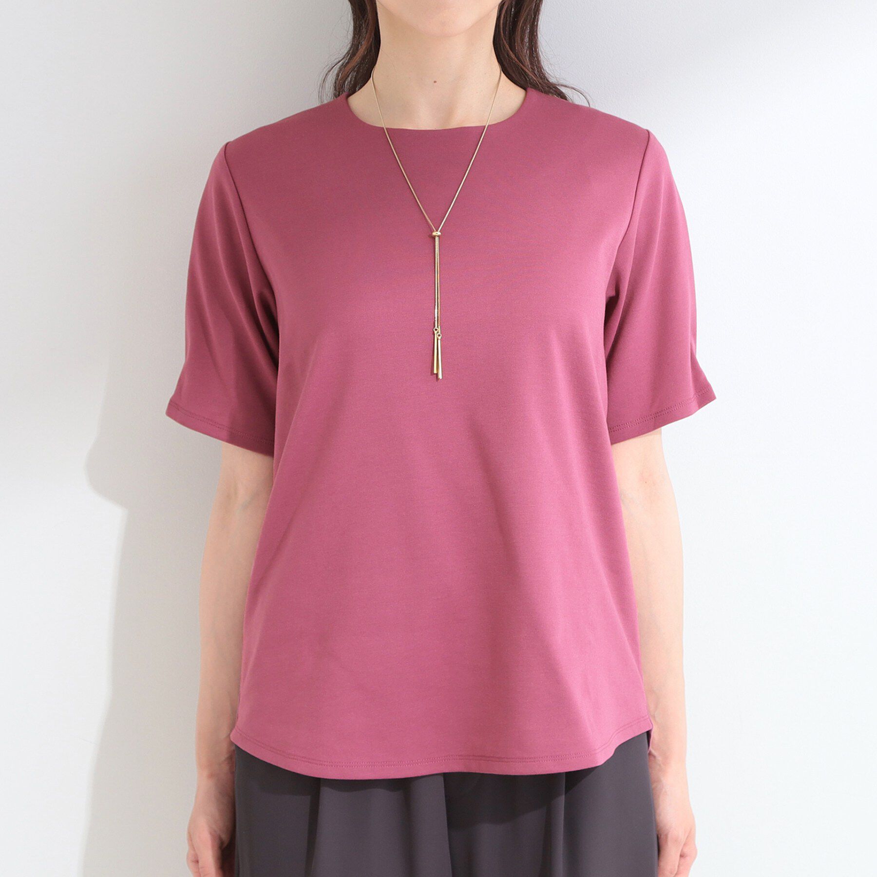 SHOO･LA･RUE「【2点セット/洗濯機可/S-LL】ネックレス付き お袖パールブラウス」|Tシャツ・カットソー|