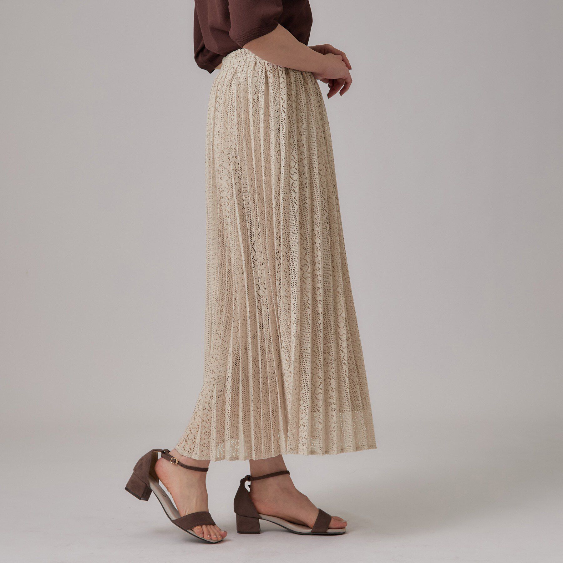 SHOO･LA･RUE「【S－LL】ゆれるレースとシアー感がオトナかわいい レースプリーツスカート」|スカート|