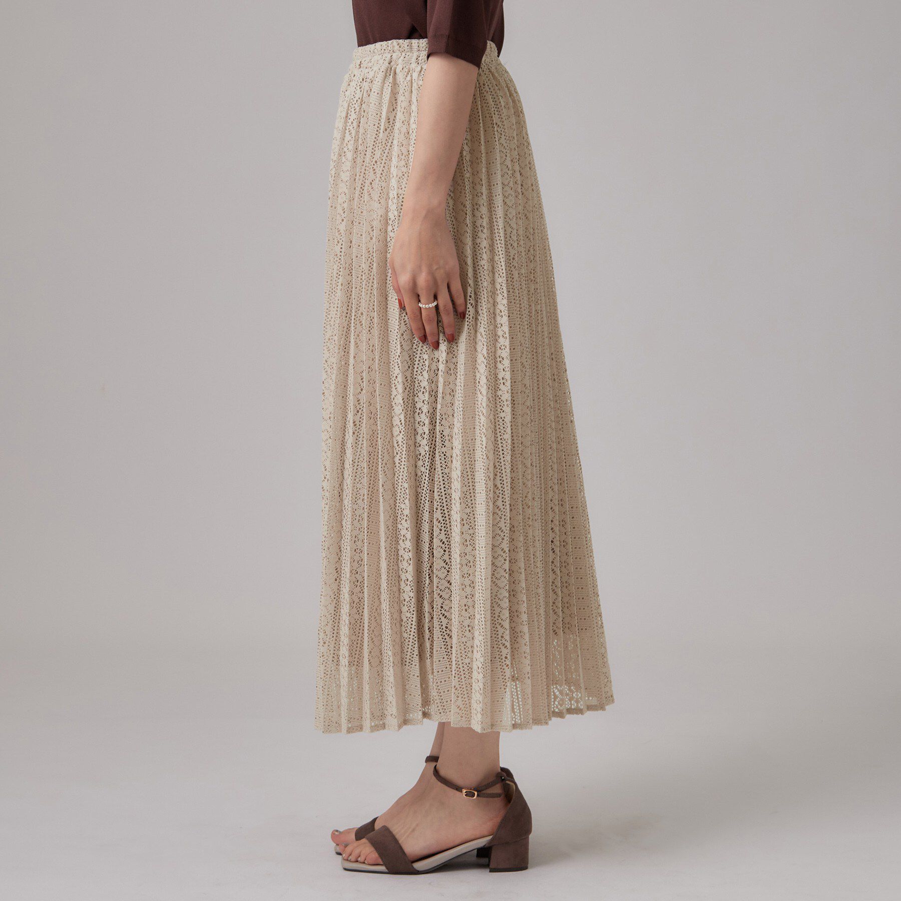 SHOO･LA･RUE「【S－LL】ゆれるレースとシアー感がオトナかわいい レースプリーツスカート」|スカート|