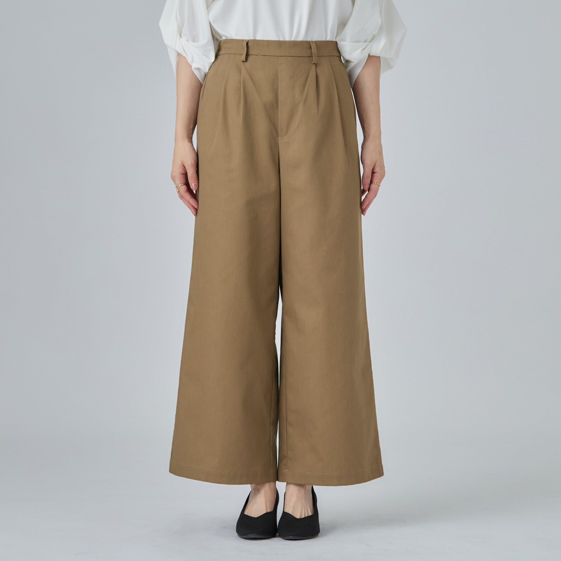 SHOO･LA･RUE「【洗濯機可/S-LL】ナチュラルな着こなしに。綿混タックチノワイドパンツ」|その他|