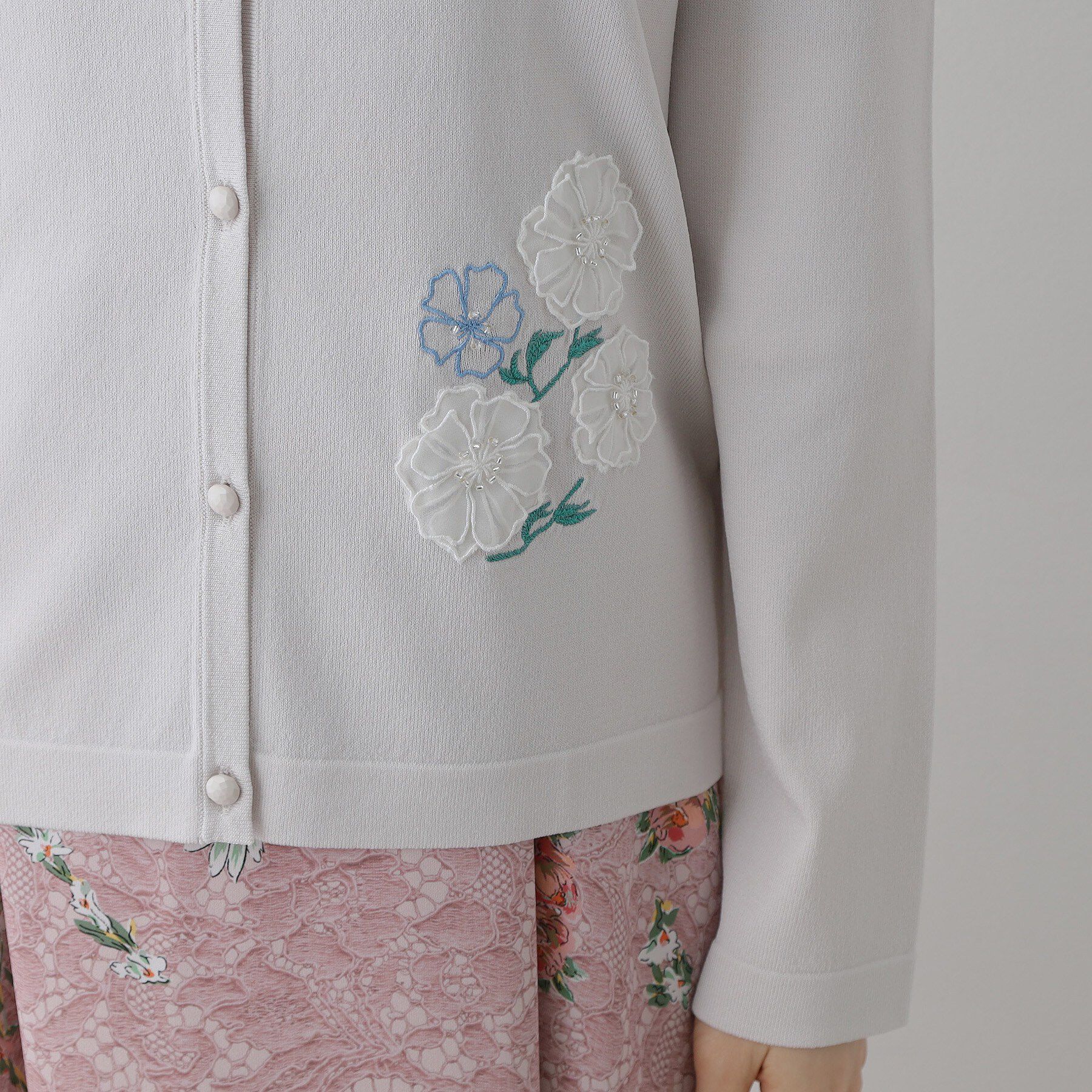SunaUna「【SS～Lサイズ展開／フラワー刺繍】クラフトニットカーディガン」|カーディガン|