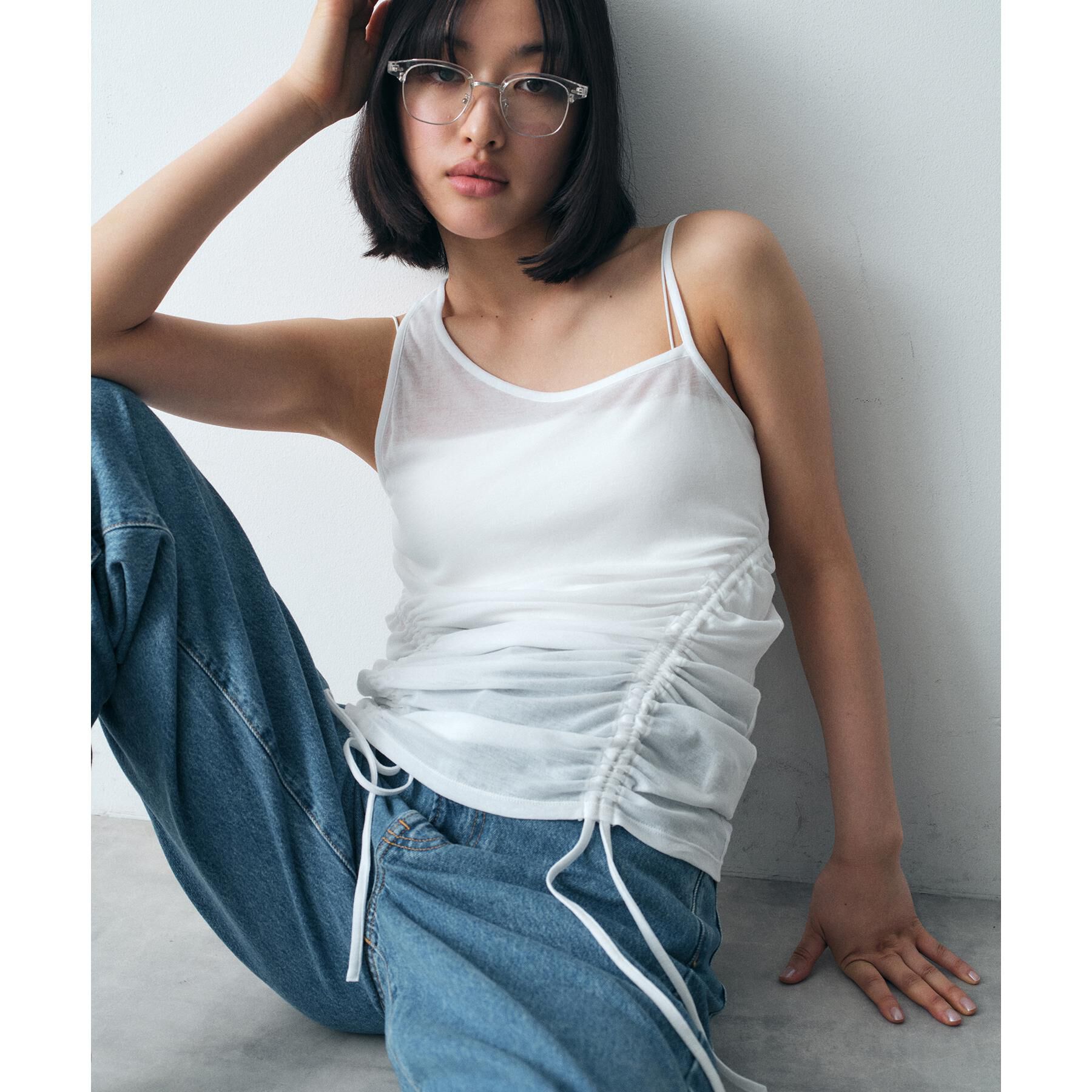 CODE A「asymmetry gather tank」|キャミソール|ホワイト(001)