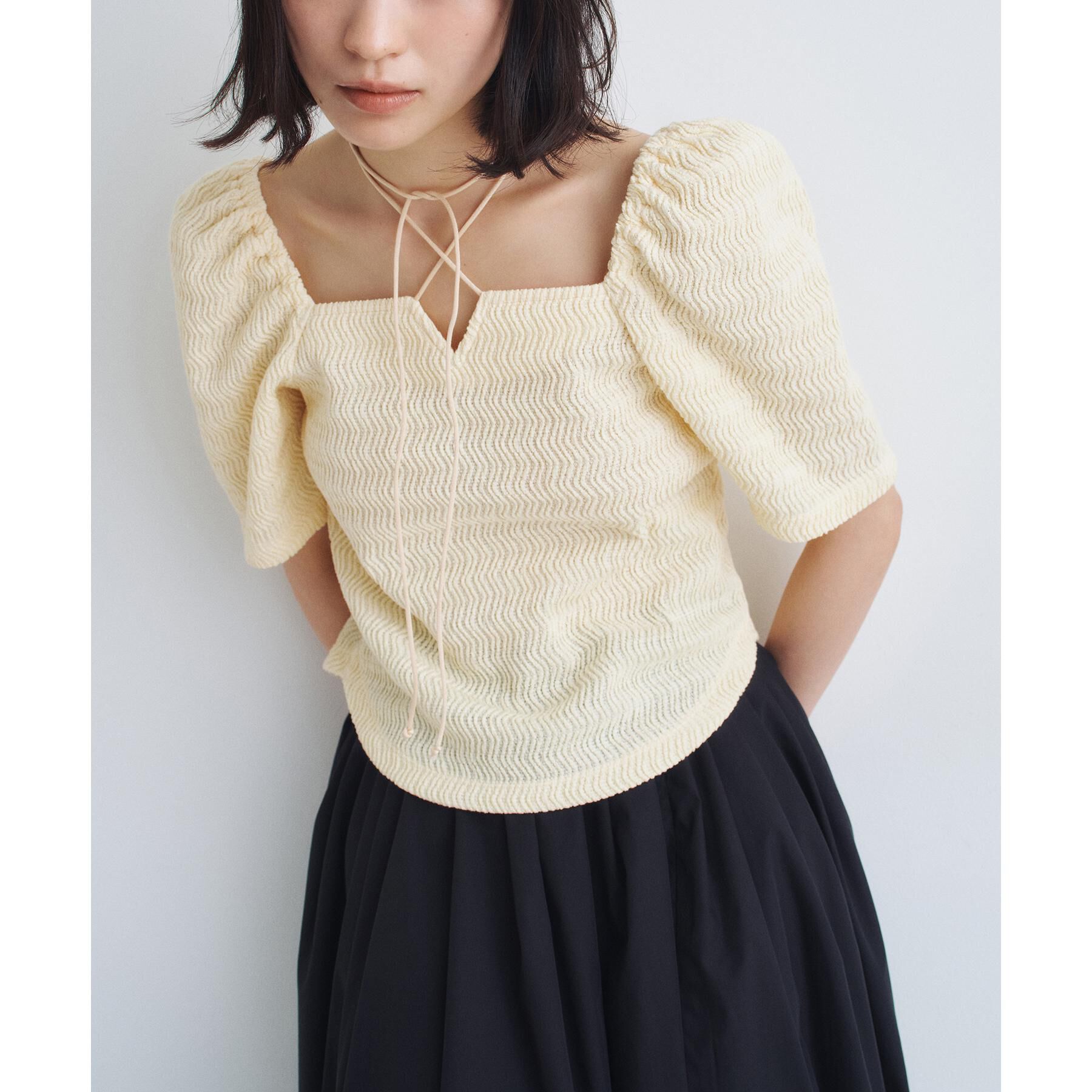 CODE A「gather puff jersey tops」|Tシャツ・カットソー|ライトイエロー(03