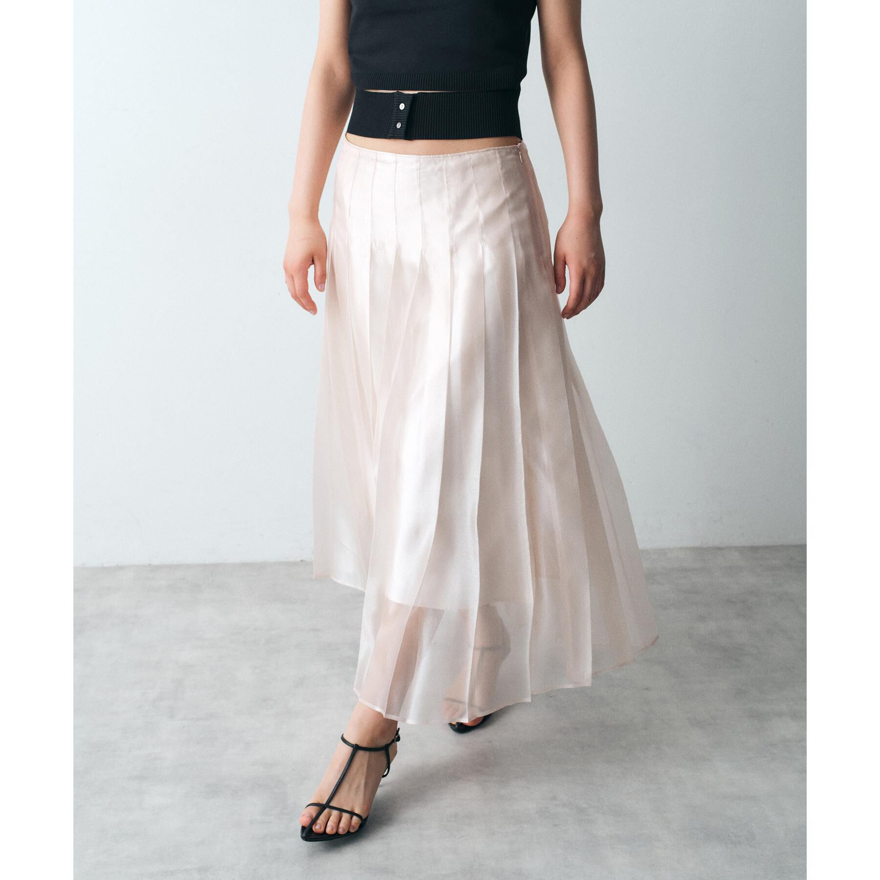 CODE A「shiny sheer pleated skirt」|スカート|ライトピンク(070