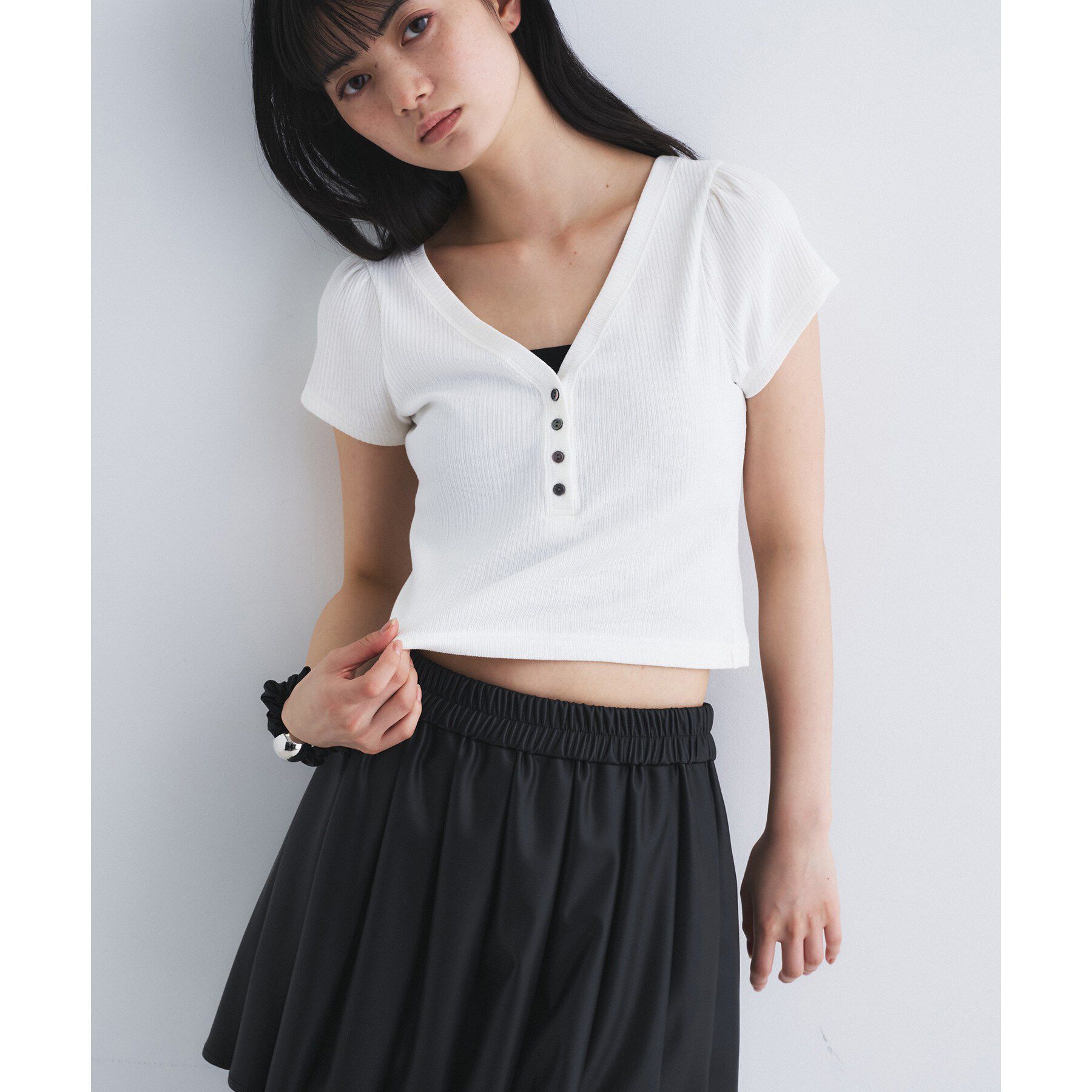 CODE A「M everyday rib button tee」|Tシャツ・カットソー|ホワイト(001)