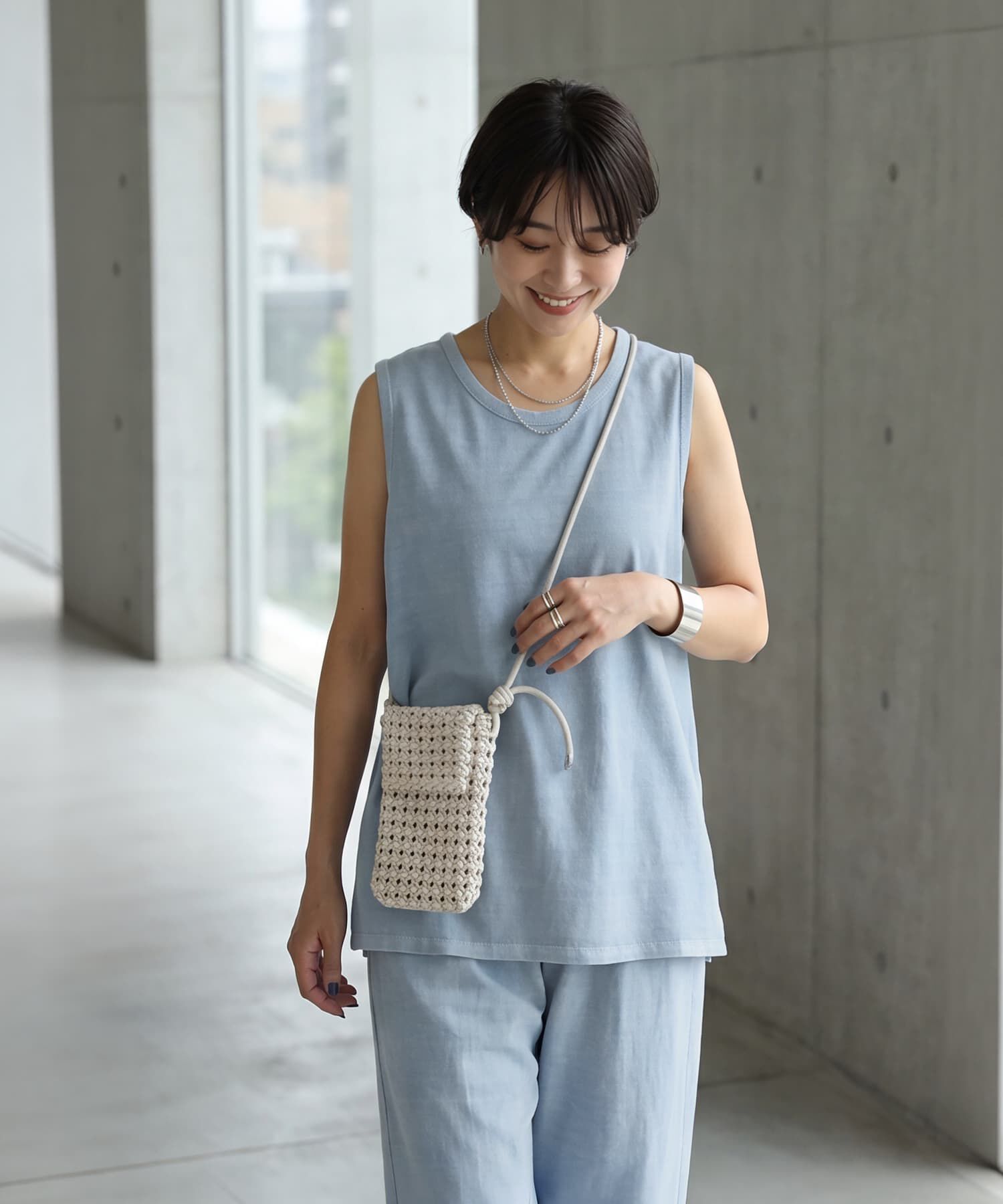 STYLE DELI「【セットアップ対応】綿100ピグメント加工ノースリトップ」|タンクトップ|ライトブルー