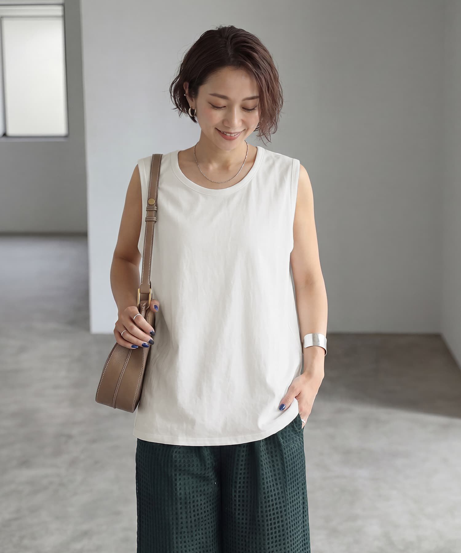 STYLE DELI「【セットアップ対応】綿100ピグメント加工ノースリトップ」|タンクトップ|ホワイト
