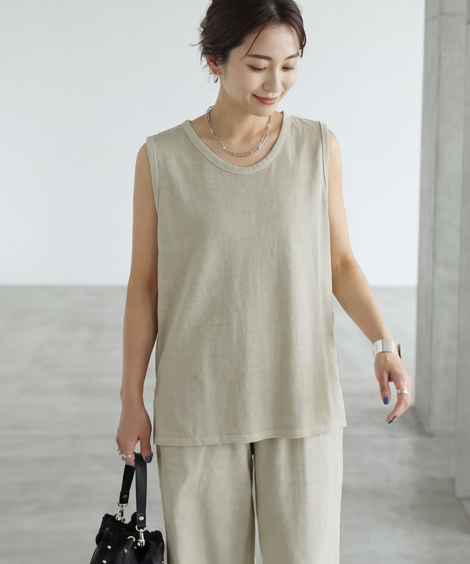STYLE DELI「【セットアップ対応】綿100ピグメント加工ノースリトップ」|タンクトップ|グレージュ