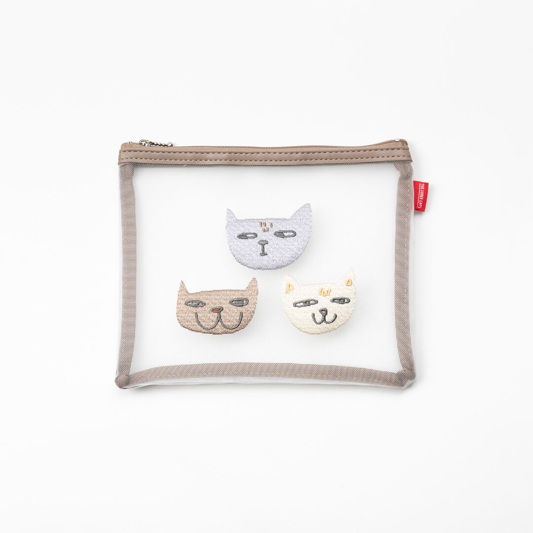  「THE THREE CATS メッシュフラットポーチ」|ポーチ|BRN