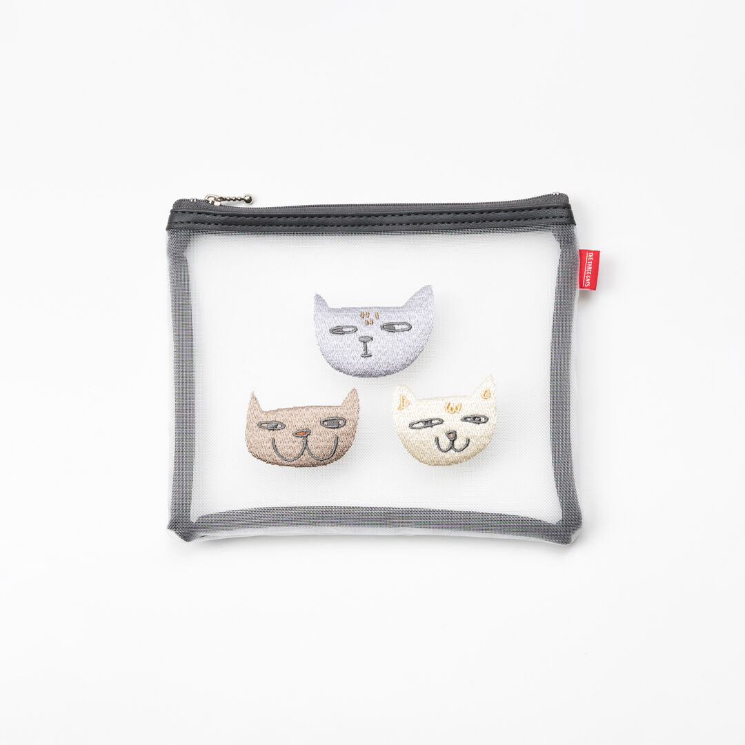  「THE THREE CATS メッシュフラットポーチ」|ポーチ|GRY