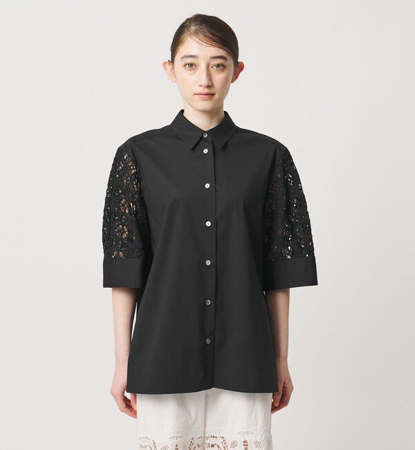 UNITED ARROWS「ラッセルレース コンビ シャツ ‐ウォッシャブル‐」|シャツ・ブラウス|