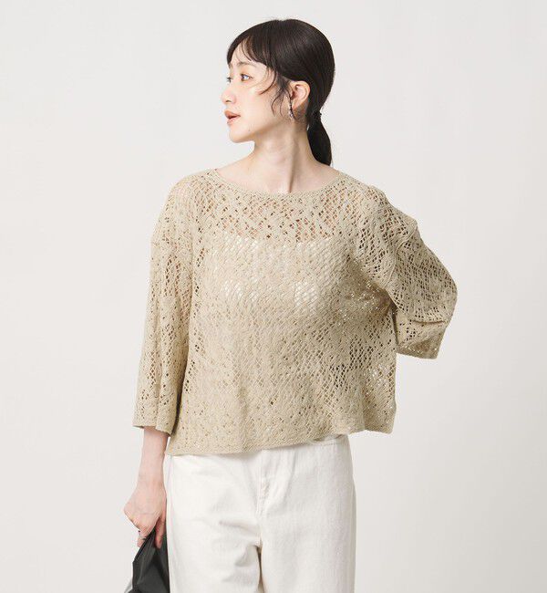 UNITED ARROWS「スパンコール エンブロイダリー プルオーバー ニット ‐ウォッシャブル‐」|ニット・セーター|BEIGE