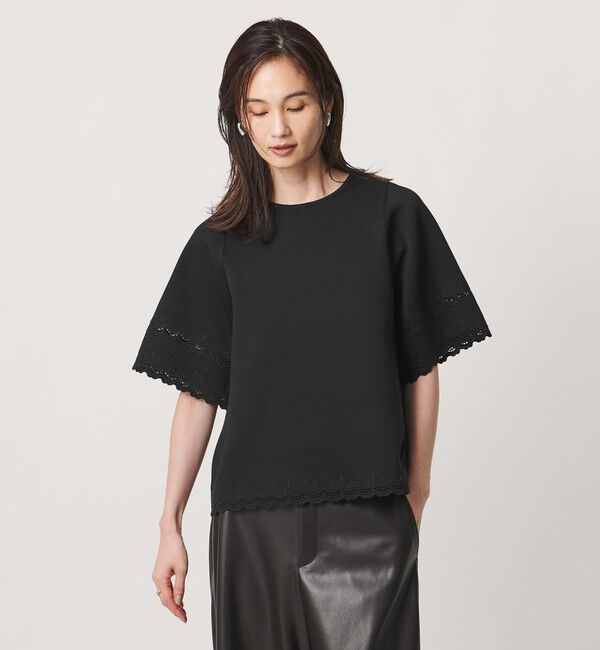 UNITED ARROWS「カットワーク スカラップ プルオーバー ニット ‐ウォッシャブル‐」|ニット・セーター|BLACK