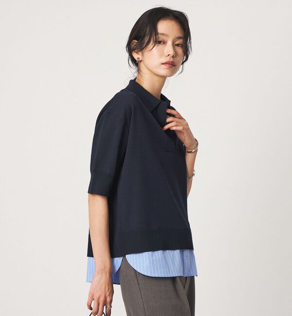 UNITED ARROWS green label relaxing「2WAY スキッパー シャツ プルオーバー ニット 5分袖 」|ニット・セーター|