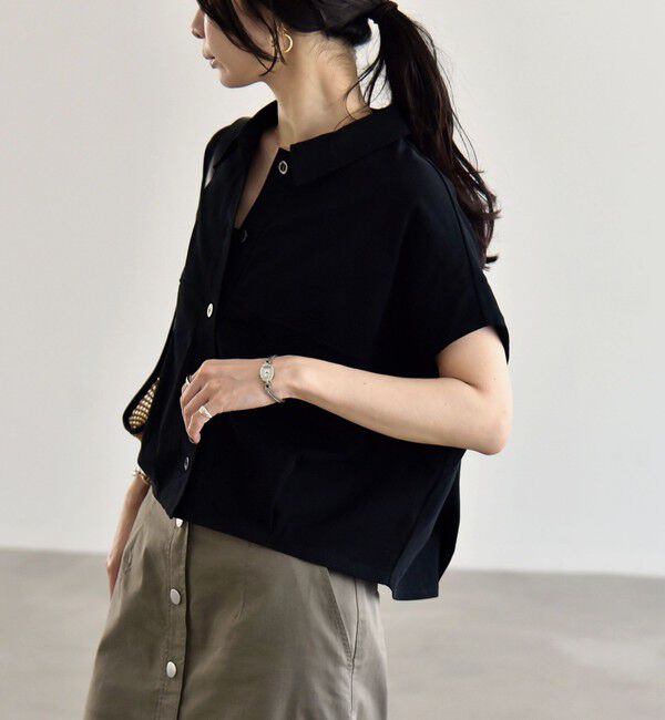 quaranciel「quaranciel:〈接触冷感/洗濯機可能〉天竺 フレンチスリーブ シャツ カットソー」|Tシャツ・カットソー|