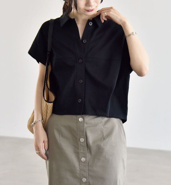 quaranciel「quaranciel:〈接触冷感/洗濯機可能〉天竺 フレンチスリーブ シャツ カットソー」|Tシャツ・カットソー|
