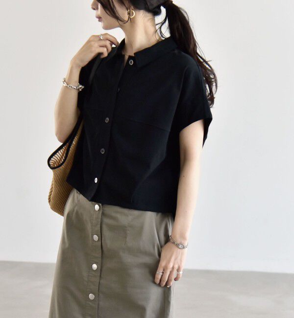 quaranciel「quaranciel:〈接触冷感/洗濯機可能〉天竺 フレンチスリーブ シャツ カットソー」|Tシャツ・カットソー|