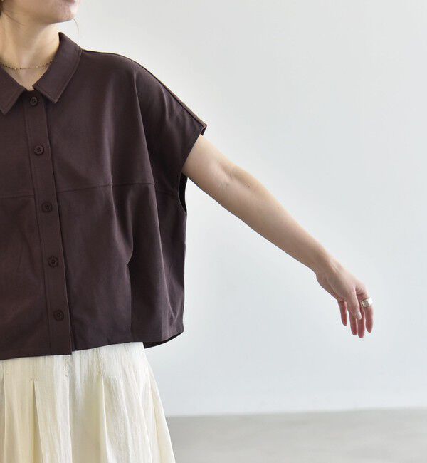 quaranciel「quaranciel:〈接触冷感/洗濯機可能〉天竺 フレンチスリーブ シャツ カットソー」|Tシャツ・カットソー|