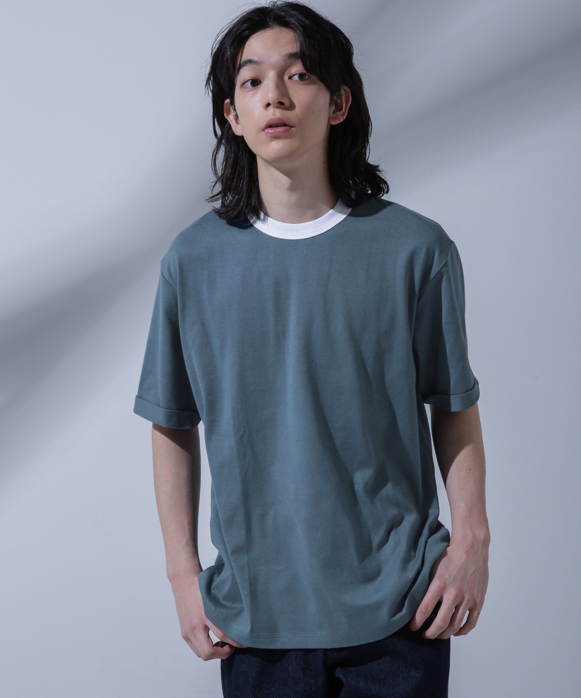 NANO universe「Anti Soaked 汗染み防止 リンガーネックTシャツ」|Tシャツ・カットソー|