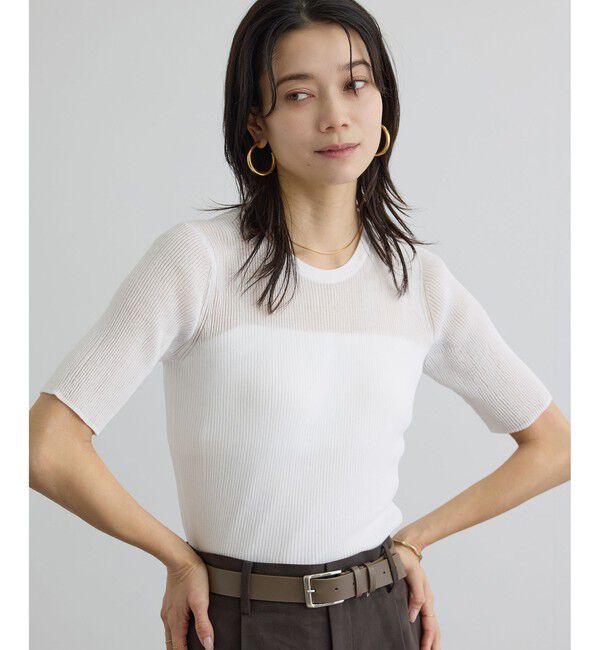 SALON adam et rope'「【WEB限定】シアーリブニットハーフスリーブプルオーバー」|Tシャツ・カットソー|オフホワイト(15)