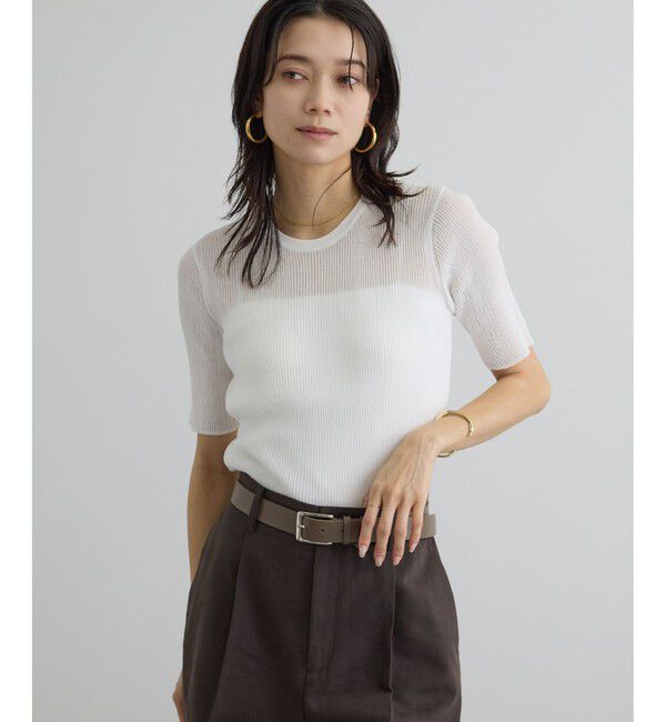 SALON adam et rope'「【WEB限定】シアーリブニットハーフスリーブプルオーバー」|Tシャツ・カットソー|