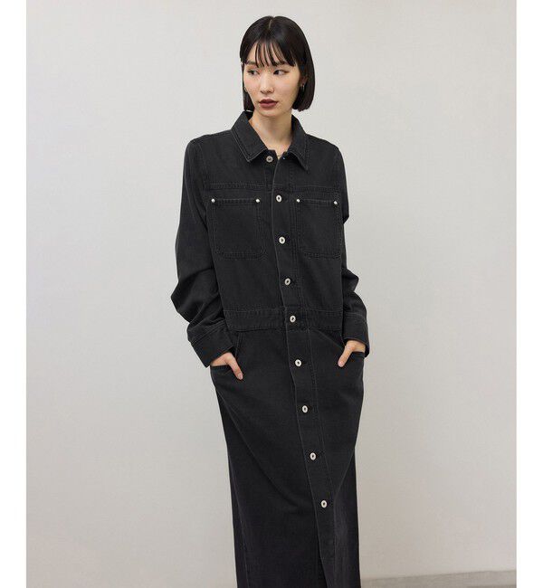 ADAM ET ROPE'「【WEB限定】デニムシャツロングワンピース」|ワンピース|ブラック(01)