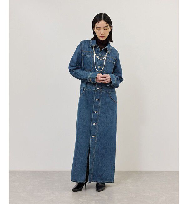 ADAM ET ROPE'「【WEB限定】デニムシャツロングワンピース」|ワンピース|