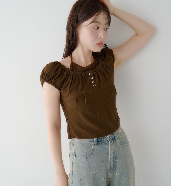  「【2WAY/二の腕カバー】ホルターコンパクトtee」|Tシャツ・カットソー|