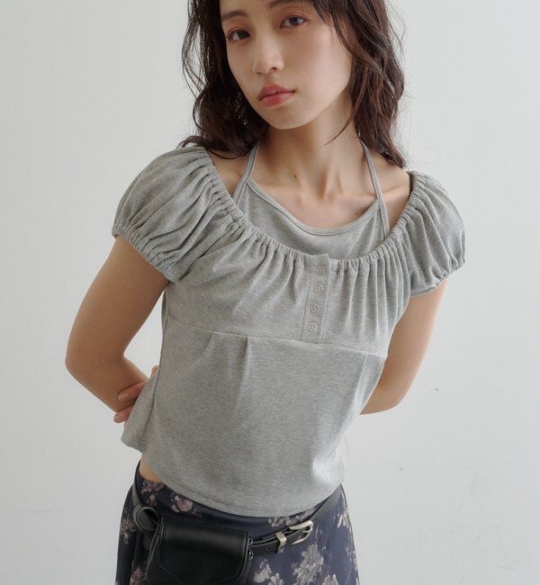  「【2WAY/二の腕カバー】ホルターコンパクトtee」|Tシャツ・カットソー|グレー