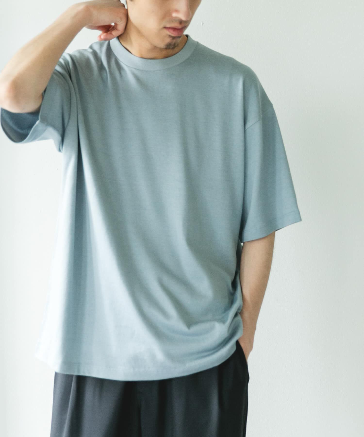 URBAN RESEARCH DOORS「コットンレーヨンクルーネック ショートスリーブ Tシャツ」|Tシャツ・カットソー|ライトブルー